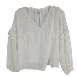 A New Day Womens Gold, Silver Striped Split Neck Puff Ruffled Sleeves Top XXL